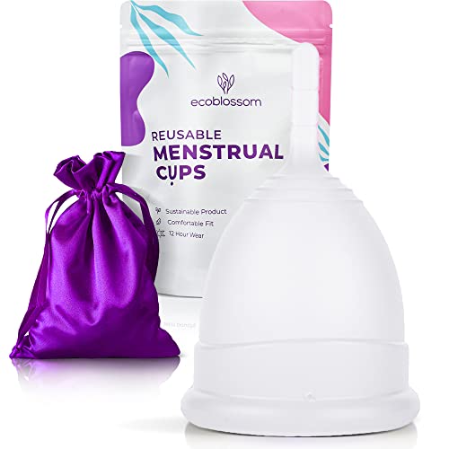 Ecoblossom Menstrual Cup Kit - Tampon, Pad, And Disc Alternative Product - Wear For 12 Hours - Reusable Period Cup/Copa Designed With Soft Flexible Medical-Grade Silicone (Small Cup) #TOP25