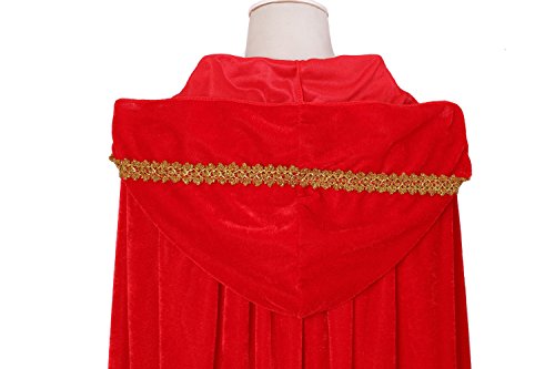 OurLore Unisex Full Length Hooded Robe Cloak Long Velvet Cape Cosplay Costume 59 inch(Red(Lace)) - Thumbnail 4