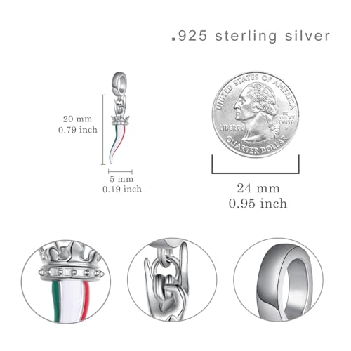 Italian Luck Charm for Bracelet 925 Sterling Silver Horn Dangle Pendant Charm Cornicello Jewelry Gifts for Women Men4