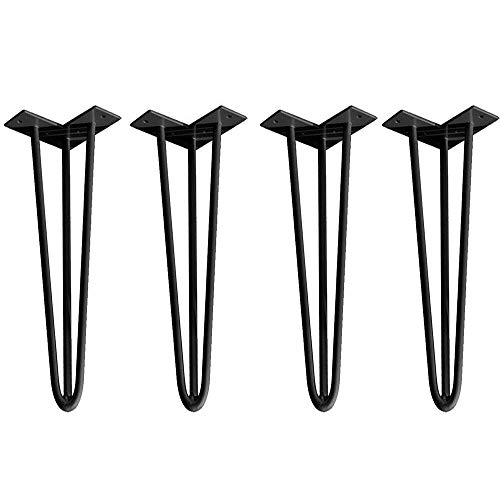 Preisvergleich Produktbild HENGMEI 4x Haarnadel Tischbeine Tischkufen Tischgestell mit Dreifachstab inklusive Freie Bodenschoner für Kaffeetisch, Tisch und Schreibtisch, Schwarz (41cm)