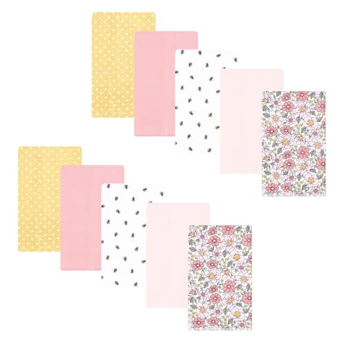Image of Hudson Baby Unisex Baby Flannel Burp Cloth 10pk, Pink Yellow Pretty Floral, One Size