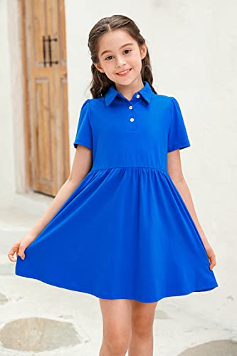 Gamisote Girls School Uniform Dresses Short Sleeve Button Down Casual A-Line Polo Dress Blue #TOP2
