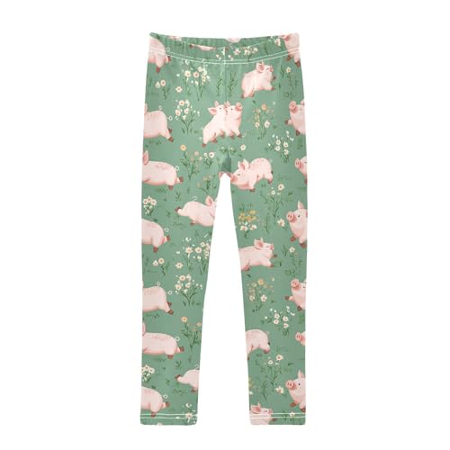 Cute Pink Pig Girls' Leggings Toddler Doodles Flowers Kids Yoga Pants Dance Active Tights 4T