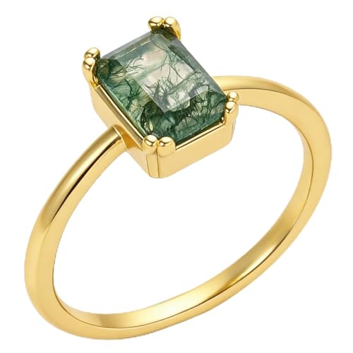 Glowave Natural Moss Agate Ring Dainty...