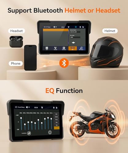 Image of 7 inch Motorcycle Wireless CarPlay GPS Navigation System, Android Auto Portable CarPlay Screen for Motorcycle, Dual Bluetooth Car Play Moto, Si-ri, Goo-gle Assistant, EQ, IP67 Waterproof Moto Screen