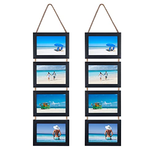EYMPEU Black 6x4 Photo Frame with Twine, Four Horizontal 6x4 Picture Frame for Hanging in Living Room Bedroom, Office, Set of 2