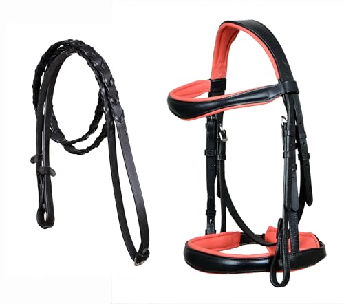 CHALLENGER Cob English All-Purpose Pleasure Black Padded Leather Bridle Reins 803HI06SM-C