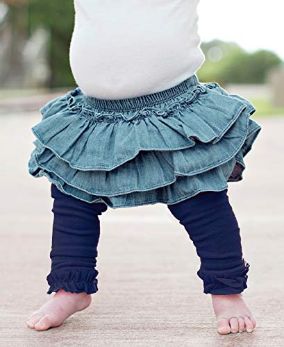 Image of RuffleButts Little Girls Solid Knit Footless Ruffle Tights
