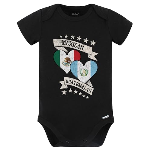 Really Awesome Shirts Mexican Guatemalan Heart Flags Mexico Guatemala Baby Bodysuit (Black)