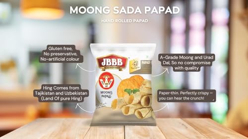 Image of JBBB Moong Papad Plain 400g Pack | Homemade Crispy Tasty Moong Daal Papad with Traditional Indian Spices | Crispy Indian Snacks Easy Digestive Rajasthani Snack for Lunch, Dinner & Daily Eating