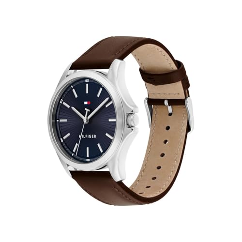 Image of Tommy Hilfiger Quartz Analog with Blue Dial Brown Leather Strap Watch for Men - TH1710669