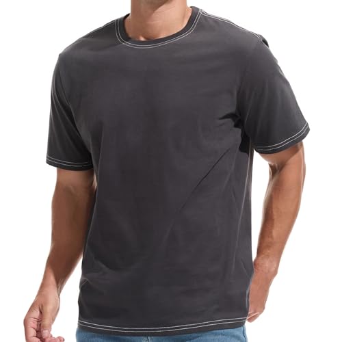 VEIISAR Men's Heavy Weight Crew Neck T-Shirt - Mens Premium 100 Cotton Thick Tees Pre Shrunk - Main Image