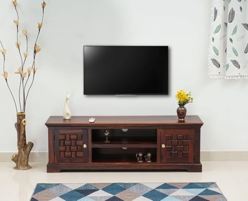 Image of Solid Wood TV Unit for Living Room 55 Inch Furniture - Wooden TV Unit with Storage Cabinet with 2 Door, 2 Shelves Wooden TV Cabinet for Living Room - Fits up to 55-Inch TV (Jason)