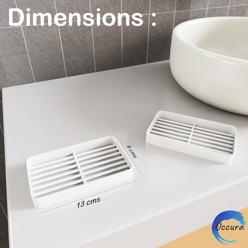 Image of Stickable Soap Holder Pack of 4 | Wall Mounted Dish | Self adhesive bathroom organizer without drill. Plastic soap stand set for family multipack home storage. Sink or kitchen.