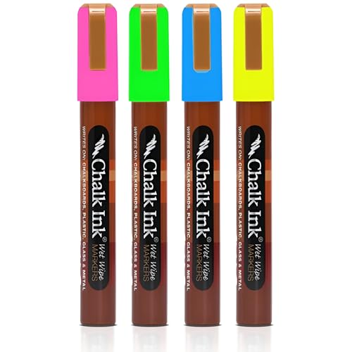 Chalk Ink Fluorescent Chalk Markers - High Visibility Neon Chalkboard Markers (6mm, Fluorescent, 4 Pack)