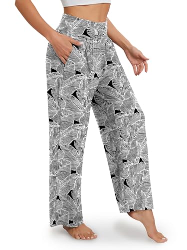 Image of Gracyoga Wide Leg Yoga Pants for Women Casual Loose Cozy Sweatpants High Waisted Lounge Pajama Flowy Pants With Pockets