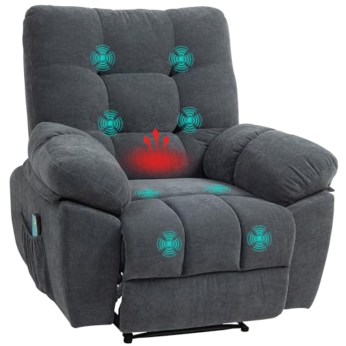 HOMCOM Relaxsessel Fernsehsessel mit Liegefunktion Massagesessel mit Vibration, Heizung, 8 Modi, TV Sessel mit Wandnahen Design, Fußteil, Seitentasche für Wohnzimmer, Dunkelgrau