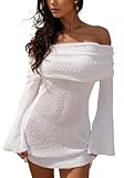 Unybwonn Women Strapless Bodycon Short Dress Light See Through Crochet Mesh Sweater Dress Vacation Party Elegant Dresses White