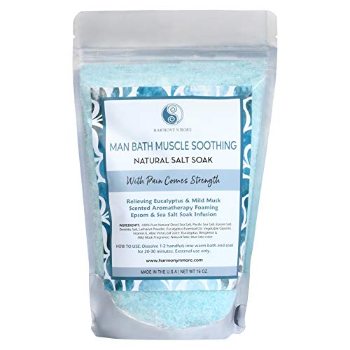 Best Man Bath Salt Soak Infusion - Epsom - Pacific Sea Salt Mix - Soothes Your Muscles, Balances and Relaxes the Body and Spirit - 16 Oz