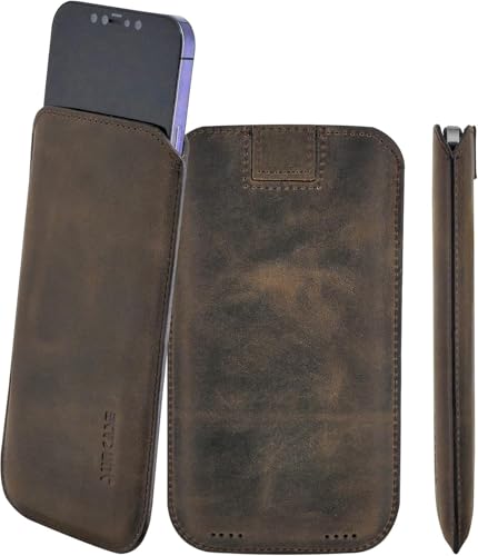 Custodia originale pelle compatibile con iPhone 17 Pro Max ultra sottile con linguetta posteriore colore marrone antico