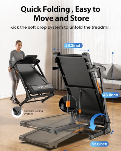 Image of JAGJOG Foldable Treadmill with 15% Auto Incline, 8.8 MPH, 300 lb Capacity | Shock Absorption, LED Display, App Connectivity, 12 Preset Programs