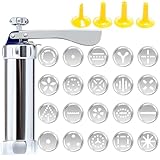 GBKDQQ Gebäckpresse für Spritzgebäck, Edelstahl Spritzgebäck Presse, Keksmaschine, Kekspresse mit 20 Schablonen und 8 Tüllen für DIY Plätzchen Backen, Kuchen Kekse Churros