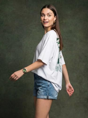 Image of JUNEBERRY Women's Pure Cotton Drop Shoulder Printed T-Shirt | Oversized Baggy Fit Half Sleeve Round Neck Graphic Tee (S-XXL)