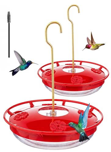FEED GARDEN Hummingbird Feeders for Outdoors, 2 Pack 16oz Leak-Proof Dish-Style Feeder with Built-in Scale,Ant Moat, 5 Feeding Ports, Wide Mouth Easy Clean, BPA-Free Plastic for Garden Patio Backyard