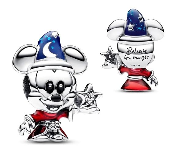 The Charmery Charm Disney Topolino Stregone Apprendista Topolino in argento sterling 925 compatibile con i ciondoli Pandora e molti altri braccialetti con ciondoli britannici, in metallo, Metallo