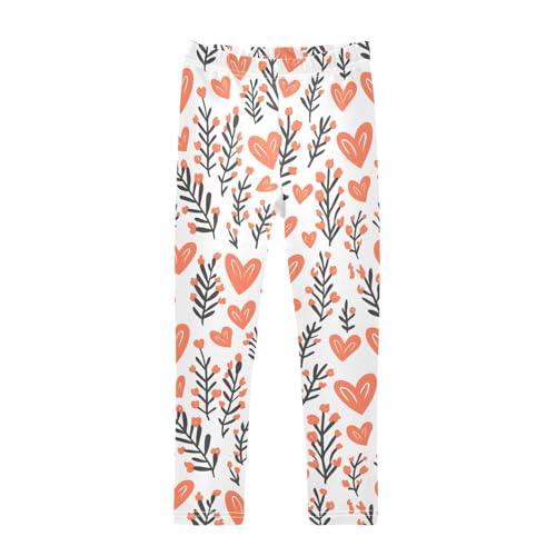 Romantic Hearts Flowers Girls Leggings Soft Stretch Workout Yoga Dance Pants for Kids Casual Tights