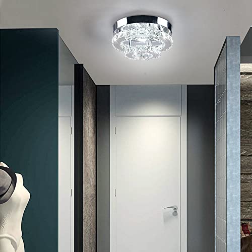 Mini Chandelier LED Crystal Ceiling Light 2 Layers Flush Mount Ceiling Light Modern Chandelier Lighting for Hallway Staircase Kitchen Bathroom (Cool White)