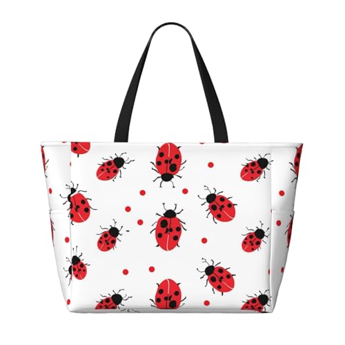 Ladybugs Pattern Beach Bag Cute Bird Pool Bag for Women Waterproof Large Travel Tote with Zipper Organizer for Swimming Vacation Essentials2
