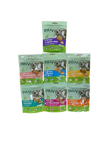 Oasy snack biscotti ripieni di mousse per cani cuccioli e adulti PROMOZIONE gusti assortiti| 7 confezioni da 70 grammi l'una.
