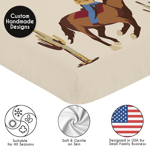 Image of Sweet Jojo Designs Fitted Baby Crib Sheets (Western Cowboy) for Boys, Infant Nursery, Toddler Room - Standard Size (Photo Op, Vintage Americana, Wild West, Southern, Country, Beige, Farm, Horse Ranch)
