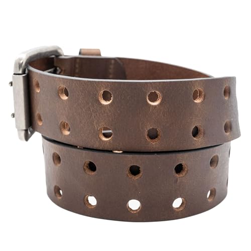 Full Grain Buffalo Leather 2-Hole Jeans Belt - Brown2