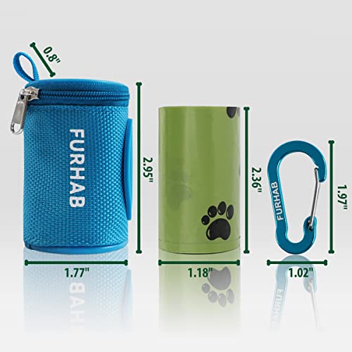 Image of FURHAB Dog Poop Bag Holder for Leash Doggie Waste Bag Dispenser Soft Fabric Puppy Potty Carrier Small Doggy Zipper Pouch with Carabiner Clip 1680D Nylon Oxford with 1 Roll of Pet Trash Bags, Sky Blue