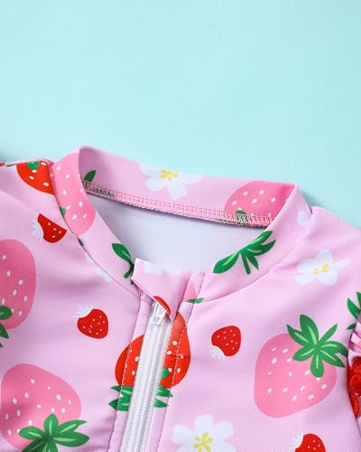 Toddler Girl Swimsuit Baby Girl Bathing Suit Long Sleeve Floral Zipper One-Piece Rash Guard Swimsuit with Hat4