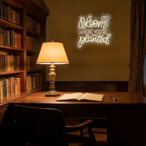Image of Bloom Where You'Re Planted Neon Sign, Inspirational Neon Light USB Powered LED Flower Sign Dimmable, for Office Motivational Graduation Gift Bedroom Room Living Room Library(12.9 * 12.9 In)