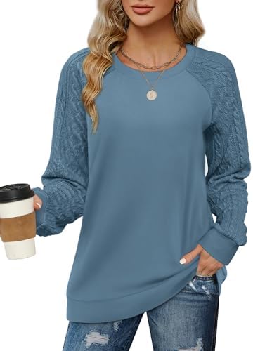 Aokosor Ladies Jumpers Cable Knit Sweatshirts for Women Lightweight Long Sleeve Tops Blue Size 14-16