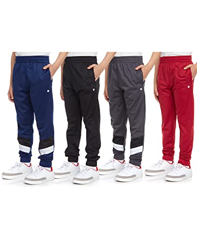 RBX Boys Sweatpants - 4 Pack Active Performance Tricot Boys Joggers with Elastic Waistband - Athletic Pants for Kids (4-20)