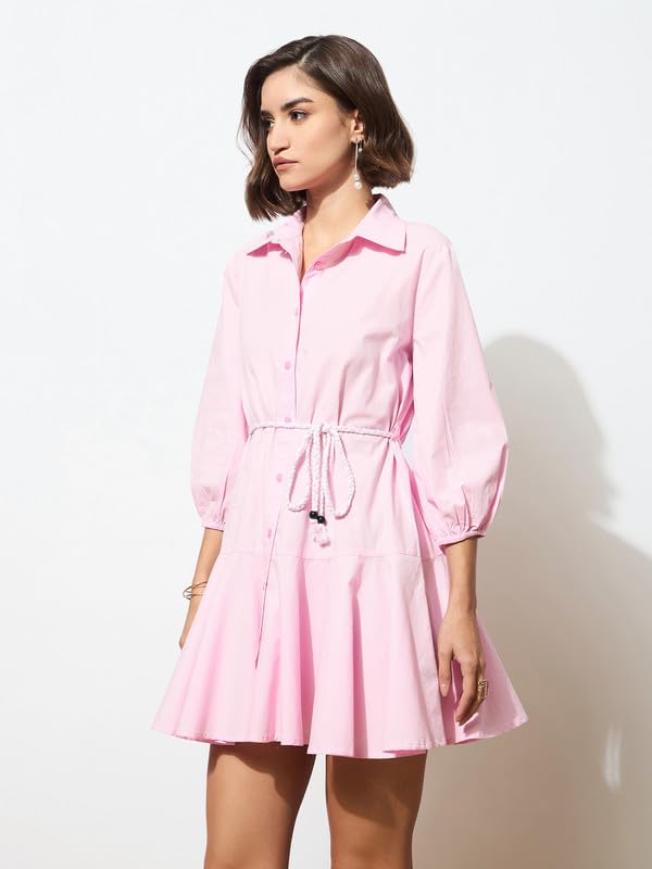Image of barcino Black Poplin Short Skater Dori-Belt Dress