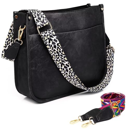 Image of AUYOCO Vegan Leather Crossbody Bags for Women, Crossbody Purse with Guitar Strap Zipped Pockets Handbag Shoulder Bag