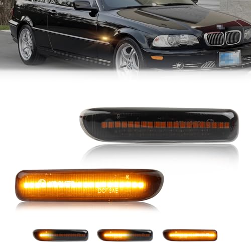 DYNVEX Front Sequential Side Marker Lights for BMW E46 1999-2001 3 Series Sedan, [Newly Modern Version] [Can-bus Design] Left & Right Side Smoked Lens Amber LED Turn Signal Marker Lamps, 2PCS