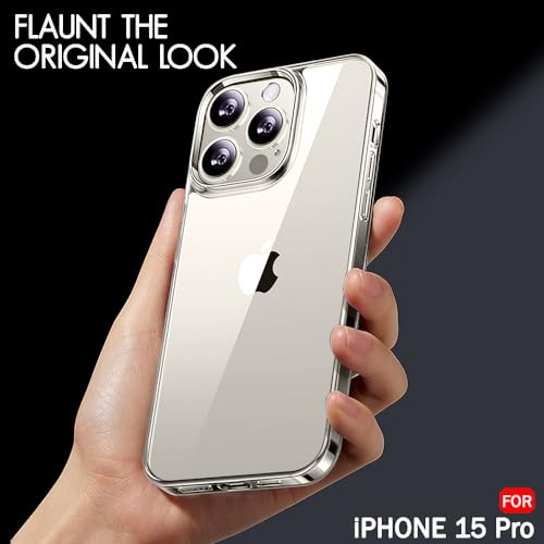 TheGiftKart Ultra-Hybrid Crystal Clear Back Case Cover for iPhone 15 Pro | Shockproof Design | Camera Protection Bump | Hard Clear Back | Bumper Case Cover for iPhone 15 Pro (PC & TPU, Transparent) 6 419g1R YUEL