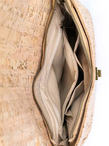 Women's Cork Crossbody Shoulder Bag with Chain Strap, Portuguese Tile Print, Natural Cork Material, 11W x 3.5D x 8H inches3