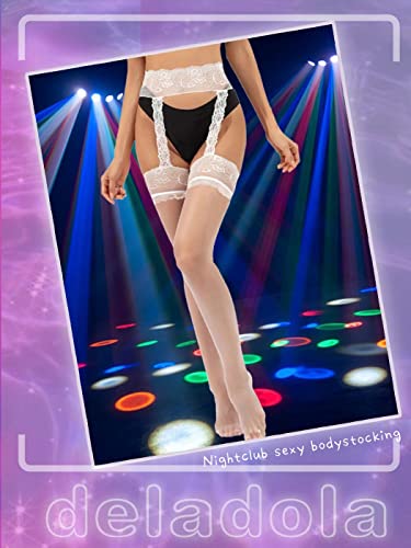 deladola Women's Lingerie Garter Belt Stocking Lace Sexy Fishnet Thigh High Tights Suspender Pantyhose3
