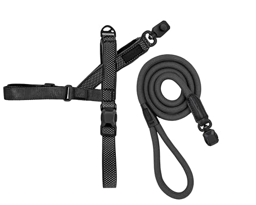 HOOZA: Magnetic Quick Clip: Easy Fit Harness w/Rope Leash,Black,Medium