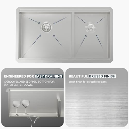 Lordear 30 Inch Kitchen Sink Double Bowl Workstation Kitchen Sinks Low Divide Double Bowl 60/40 16 Gauge Stainless Steel Under Counter Sink Basin 30x19x10 Inch