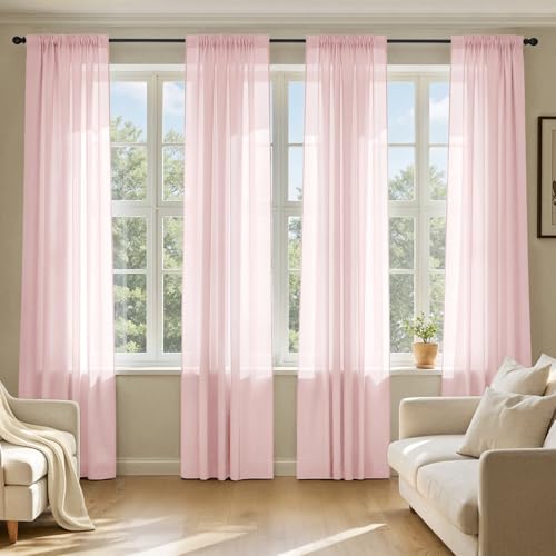 MIULEE Blush Pink Sheer Curtains 84 Inches Long 4 Panels Set Light Filtering Rod Pocket Voile Drapes for Living Room and Bedroom Airy Soft Fabric Window Treatments 42 x 84 Inches