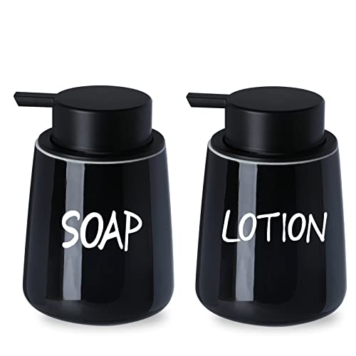 LEETOYI Farmhouse Keramik-Seifen- und Lotionspender-Set, einfach zu drückende Pumpe, 340 ml (schwarz) Cover